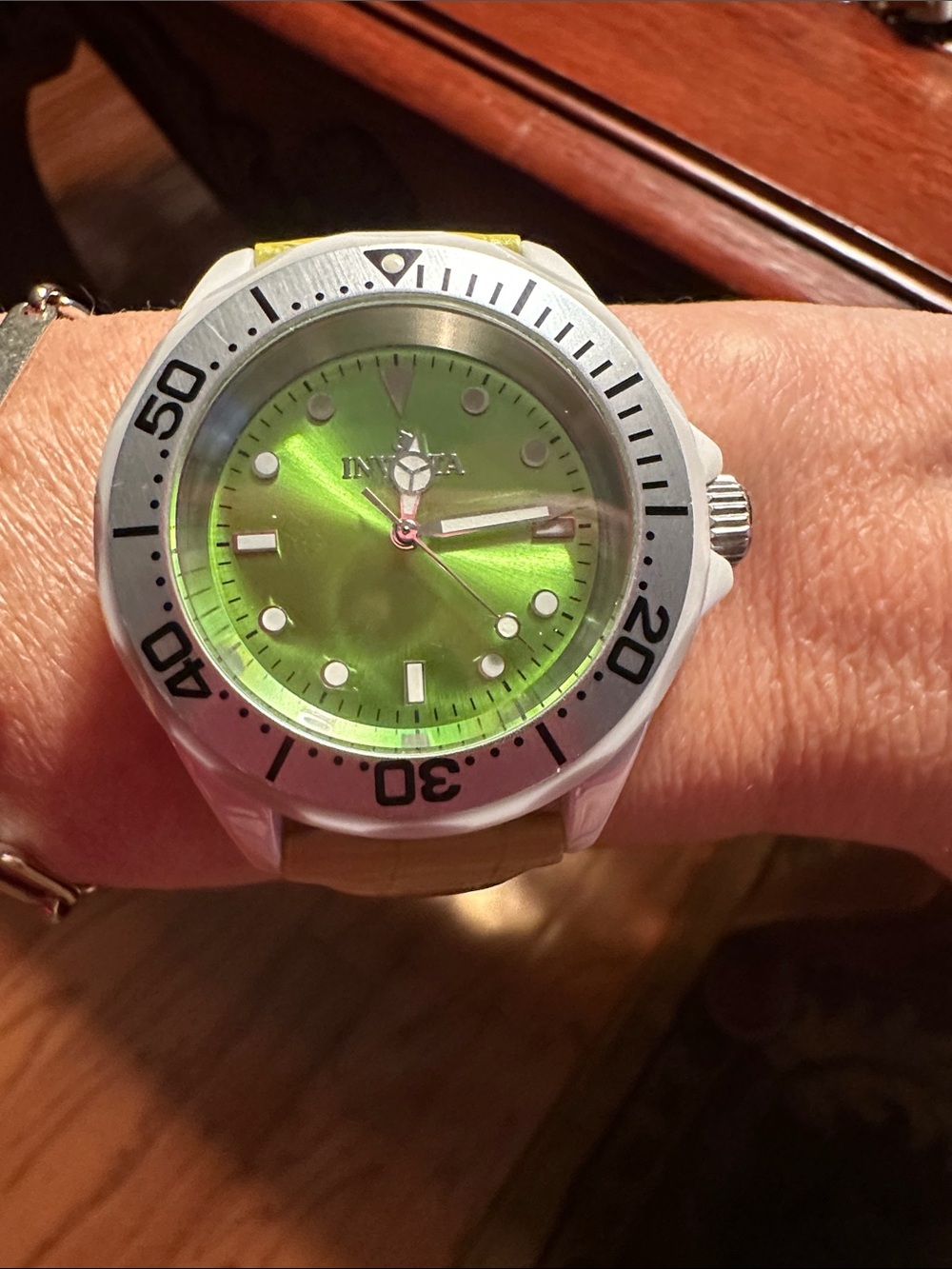 Invicta green watch with leather band